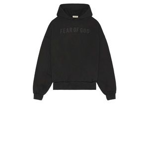 New Fear of God French Terry Overlapped Logo Hoodie in Black grey faded pockets